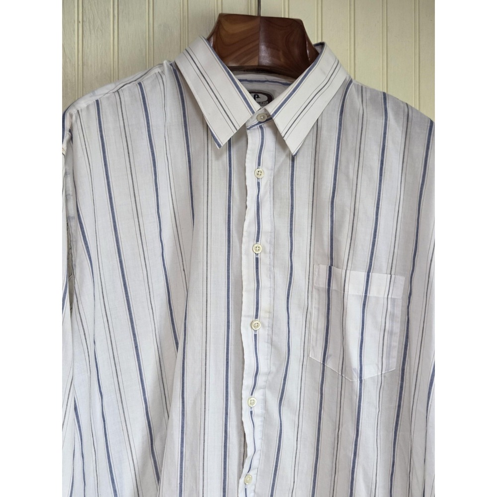 Bert Pulitzer Portfolio Shirt‎ Mens 18 37 Tall White Blue Stripe Dress Button up